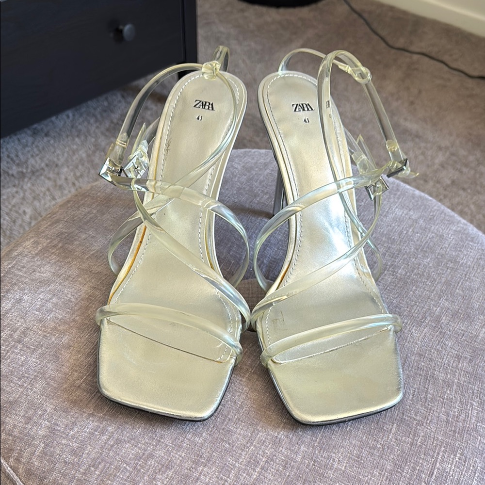 Zara Women's Transparent Strappy Heels - Cream